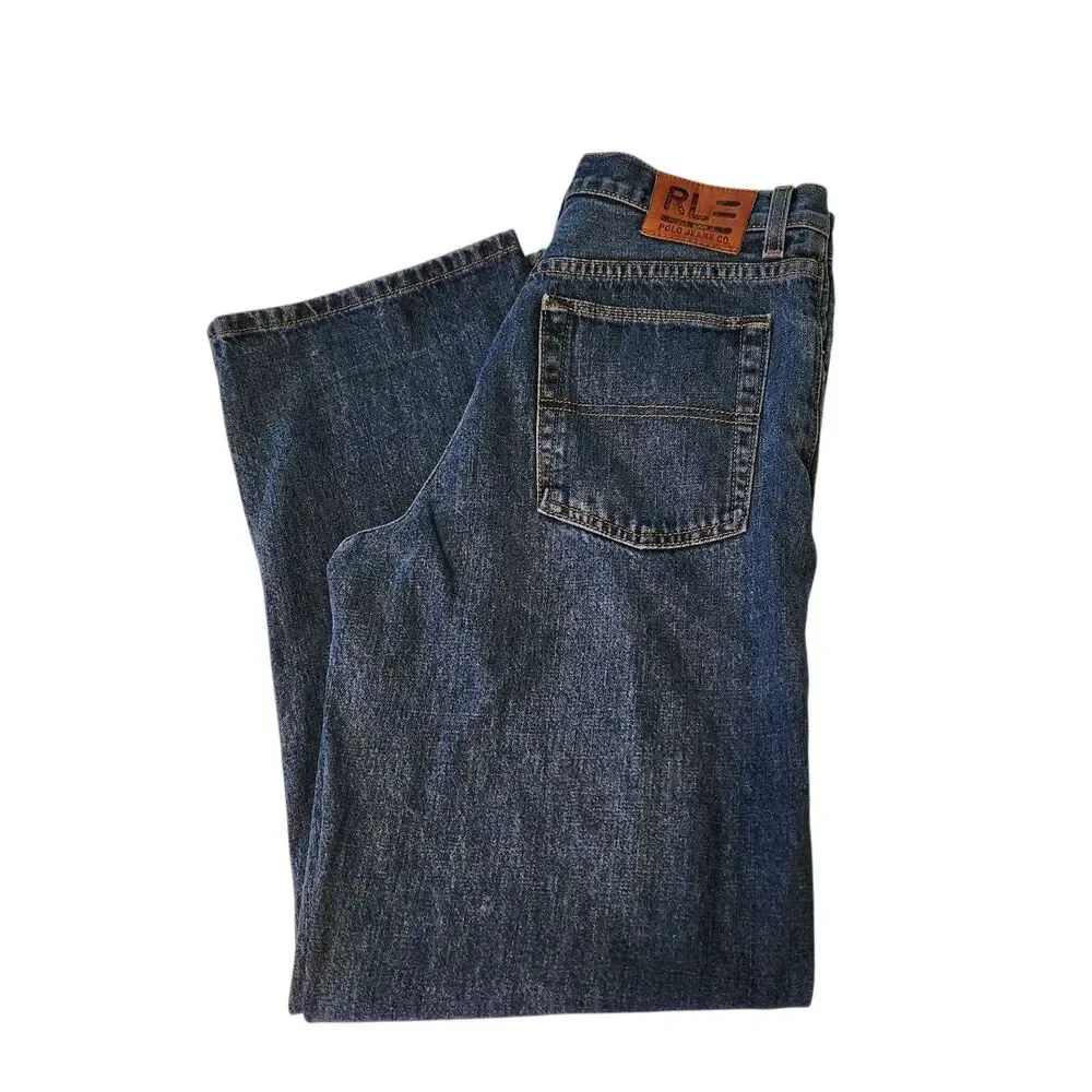 Y2K Polo Jeans Co Boys 20 Blue Denim Jeans Straight Leg Ralph Lauren 30x29.5 Vtg